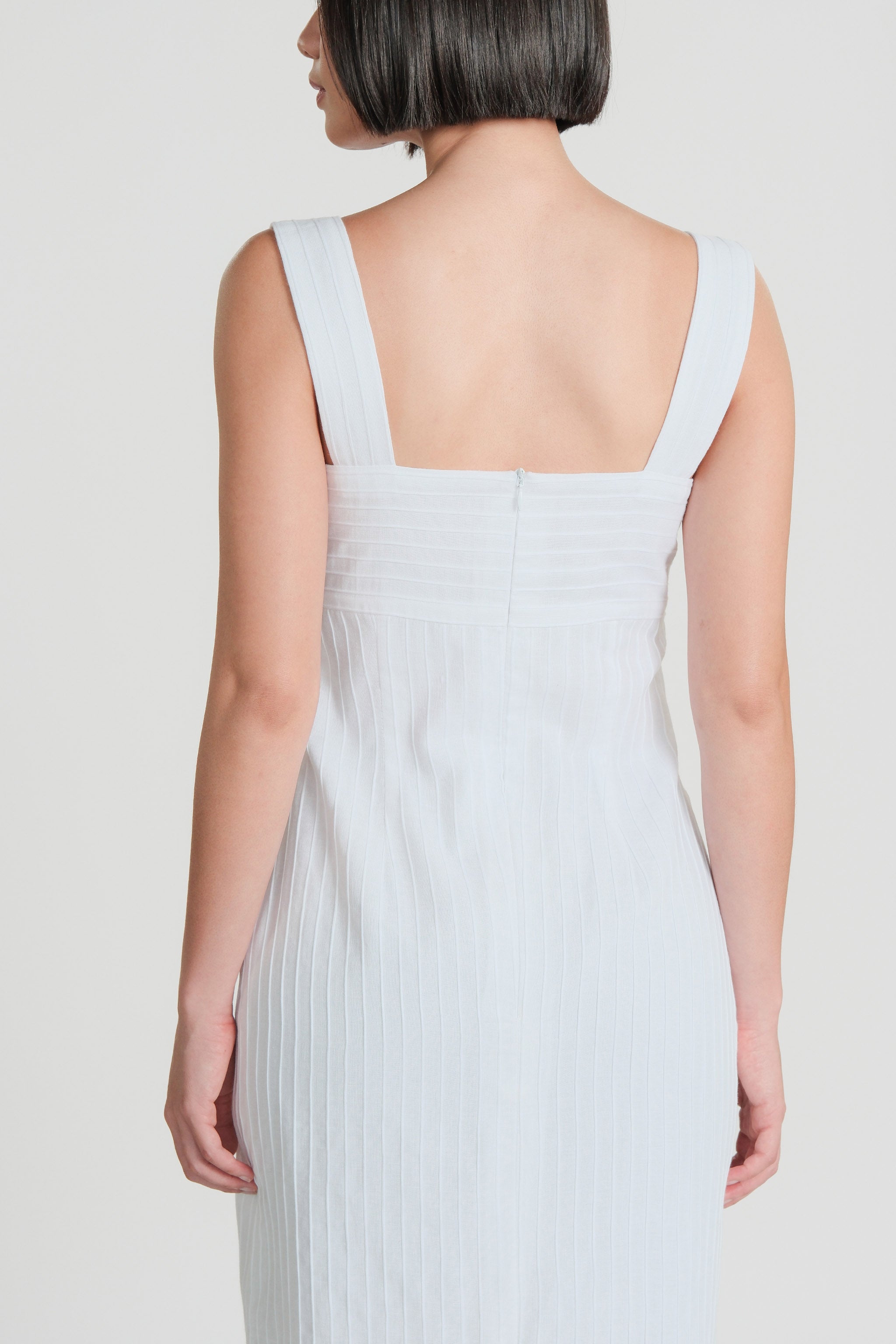 Textured Striped Dress – White