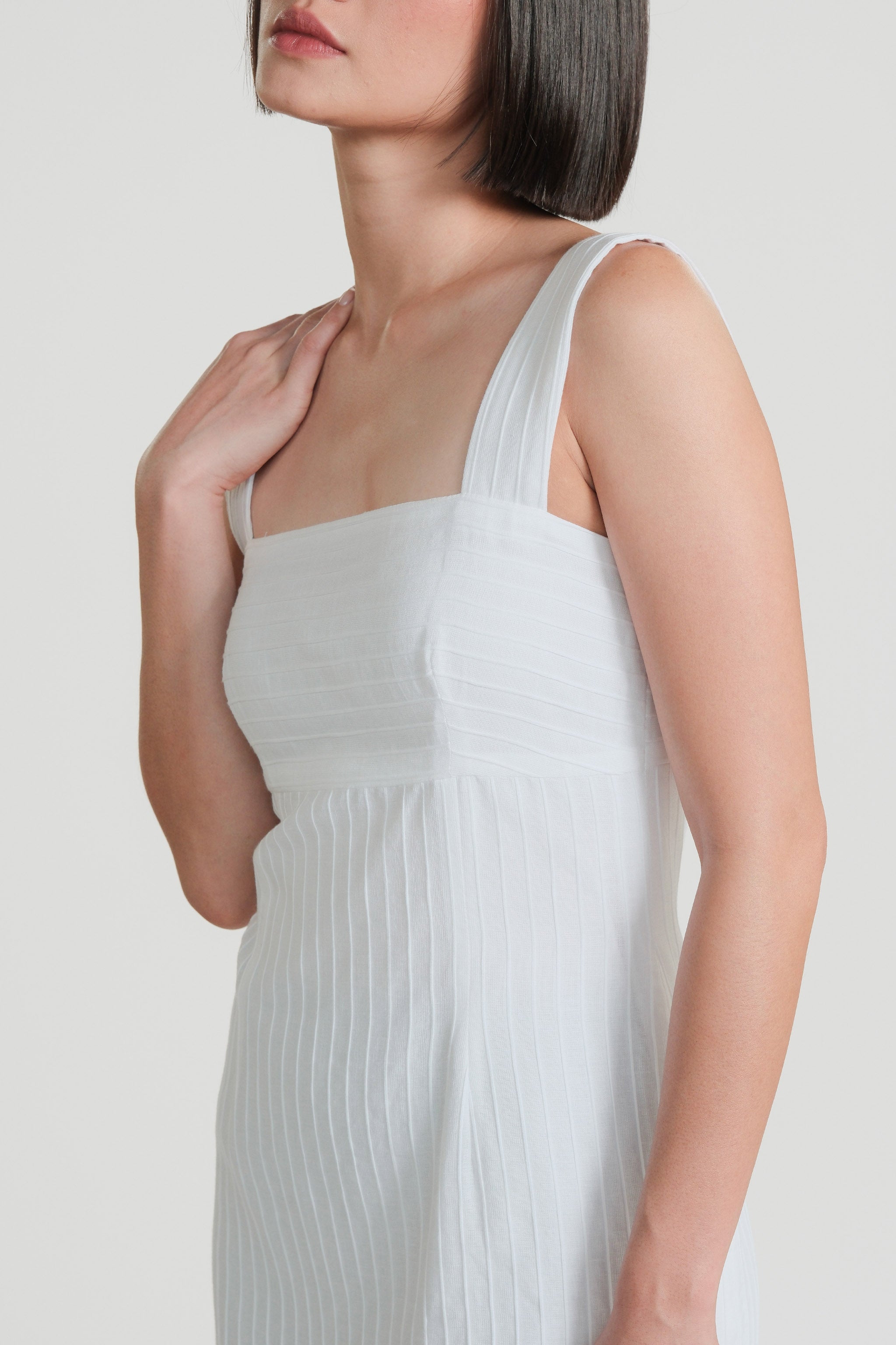 Textured Striped Dress – White