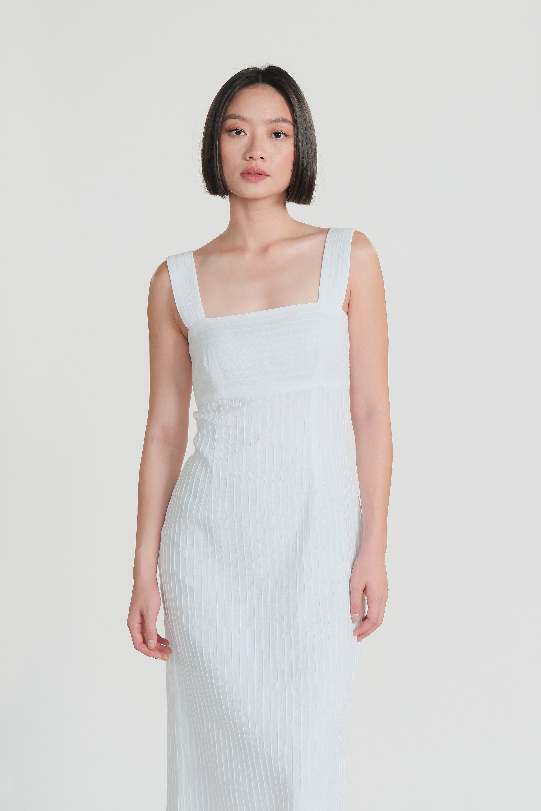 Textured Striped Dress – White