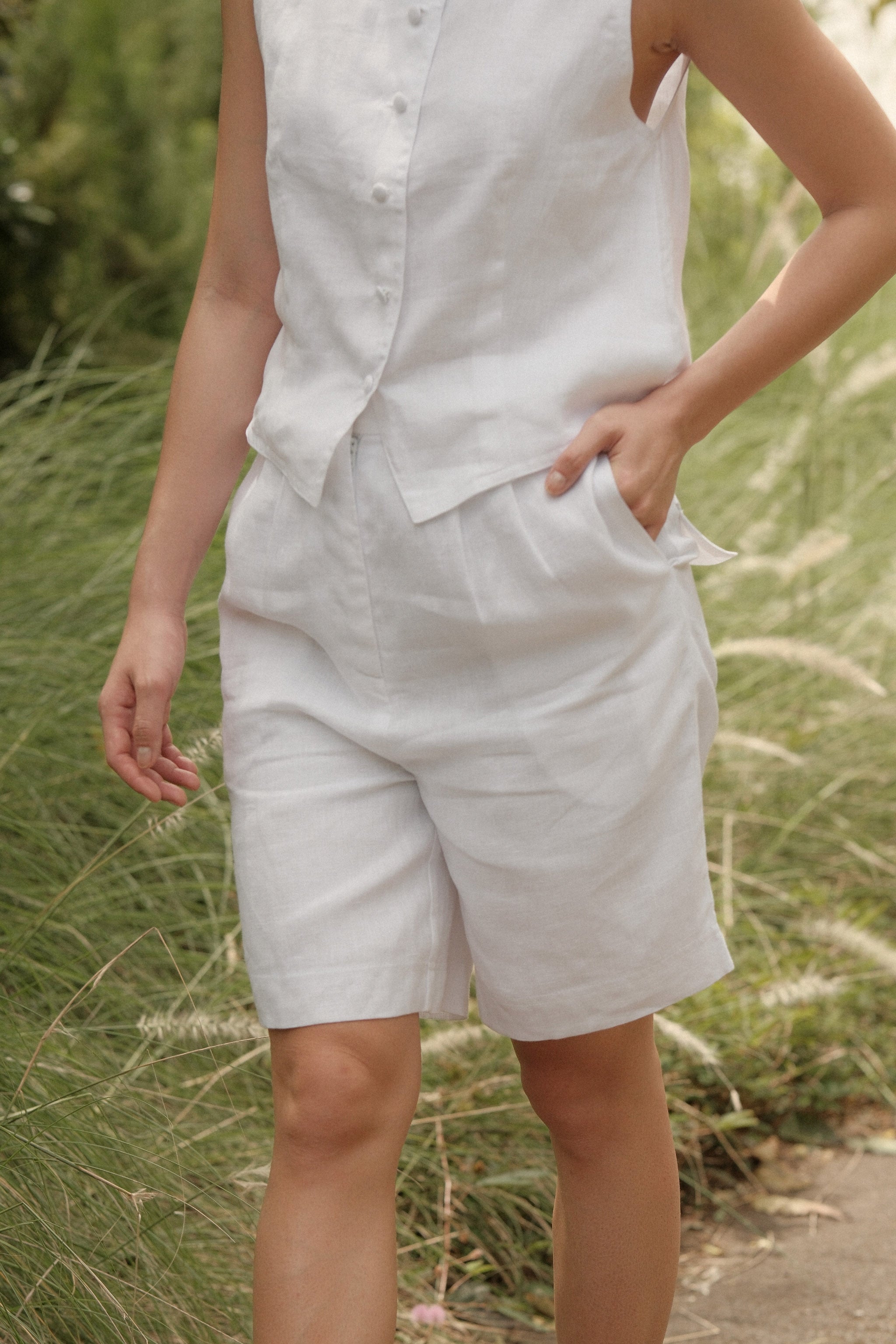 Linen Vest & Pants Set – White